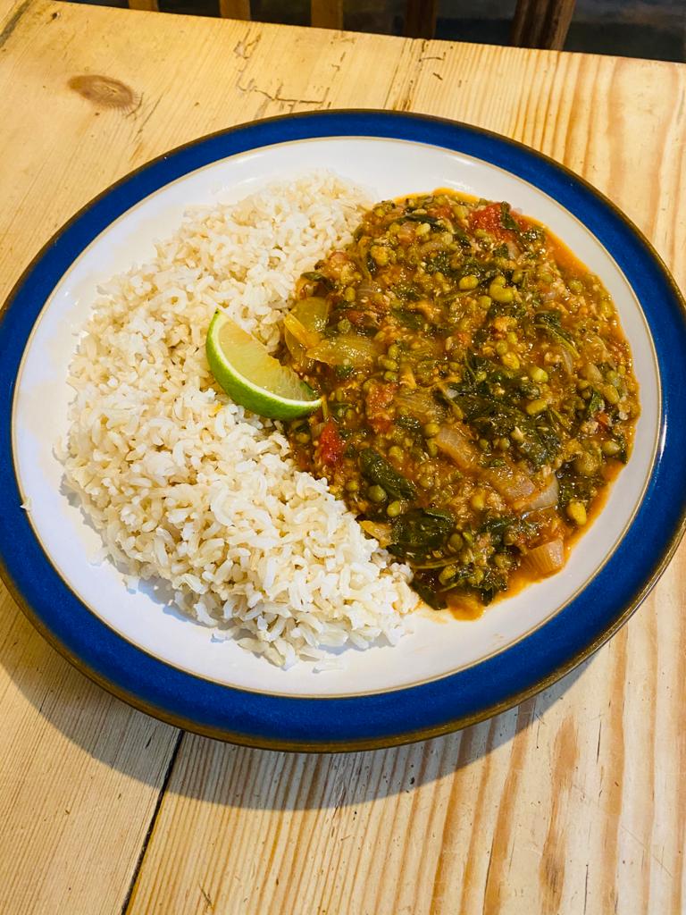 MUNG BEAN, TOMATO AND SPINACH CASSEROLE